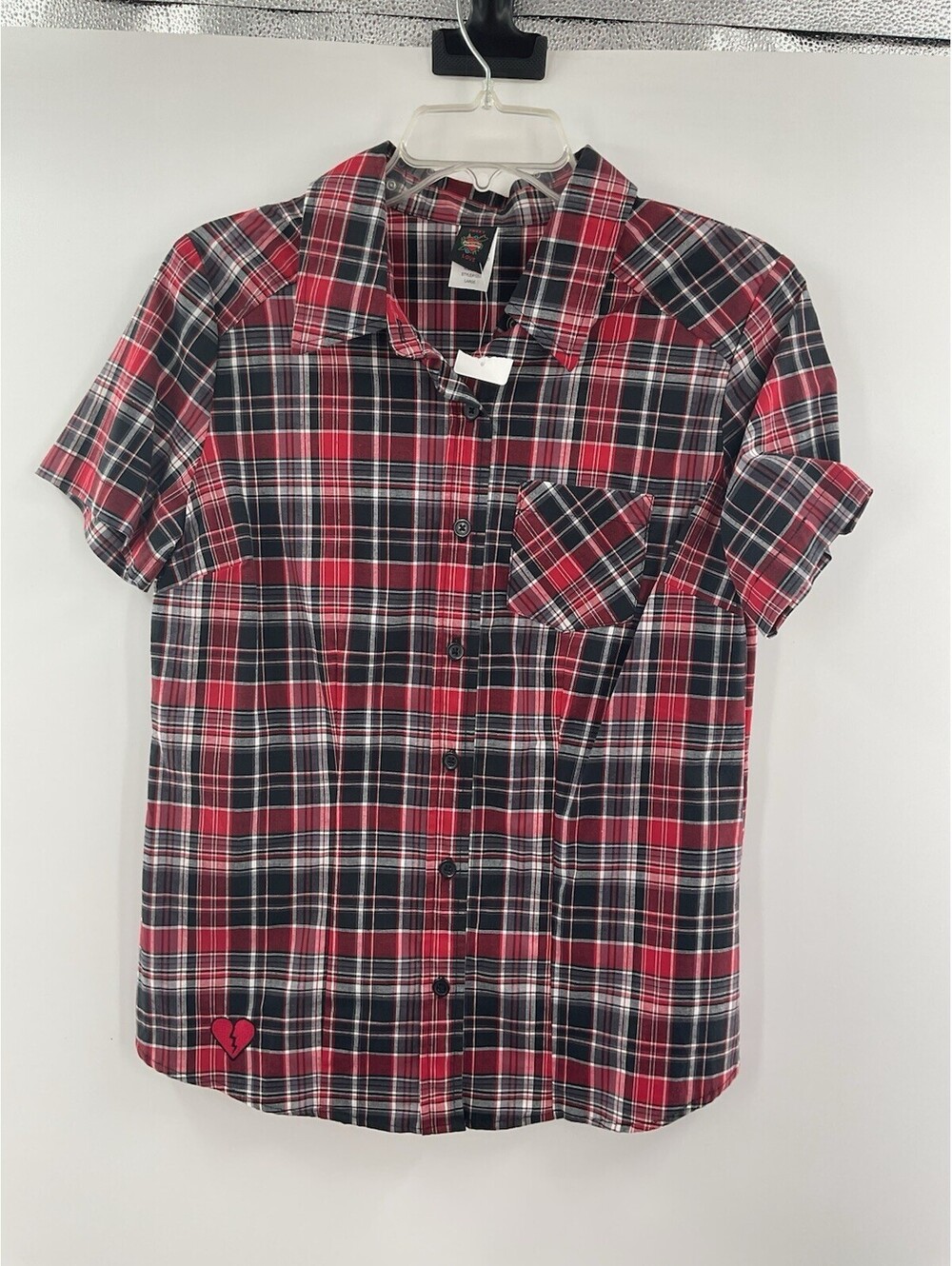 Sweet love NWT women’s large button up plaid shirt short sleeve 091